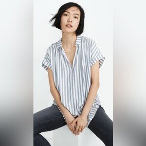 Madewell Central Shirt in Pompano Chambray Blue Stripe Size XS